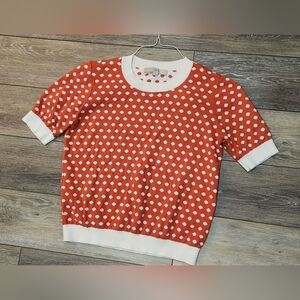 Loft Orange And White Polkadot Short Sleeve Crewneck Sweater Size Small